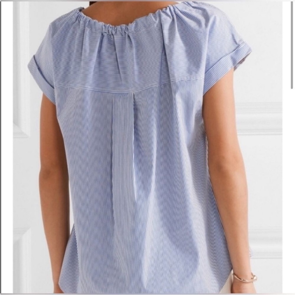 Theory Velvela Blue and White Striped Drawstring Shirt Sleeve Blouse M - Picture 3 of 8